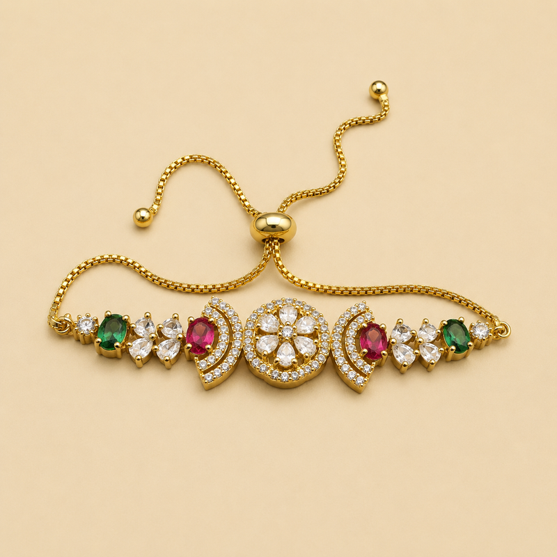 Floral Medallion Crescent Slider Bracelet