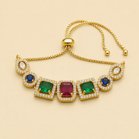 Geometric Ruby and Emerald Slider Bracelet
