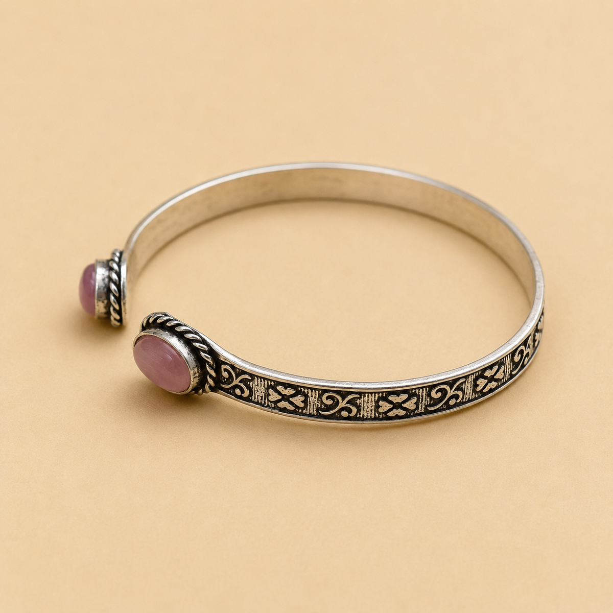 Baby Pink Stone Open Cuff Kada