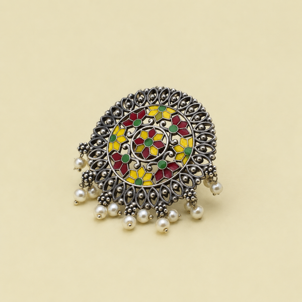 Multicolor Meenakari Pearl Ring | Adjustable