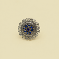 Filigree Swirl Blue Medallion Ring | Adjustable