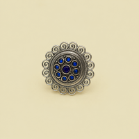 Filigree Swirl Blue Medallion Ring | Adjustable
