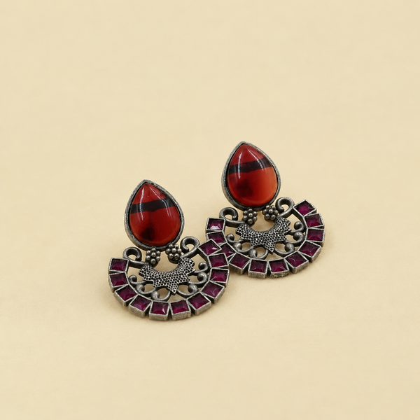Red Teardrop Half-Moon Earrings