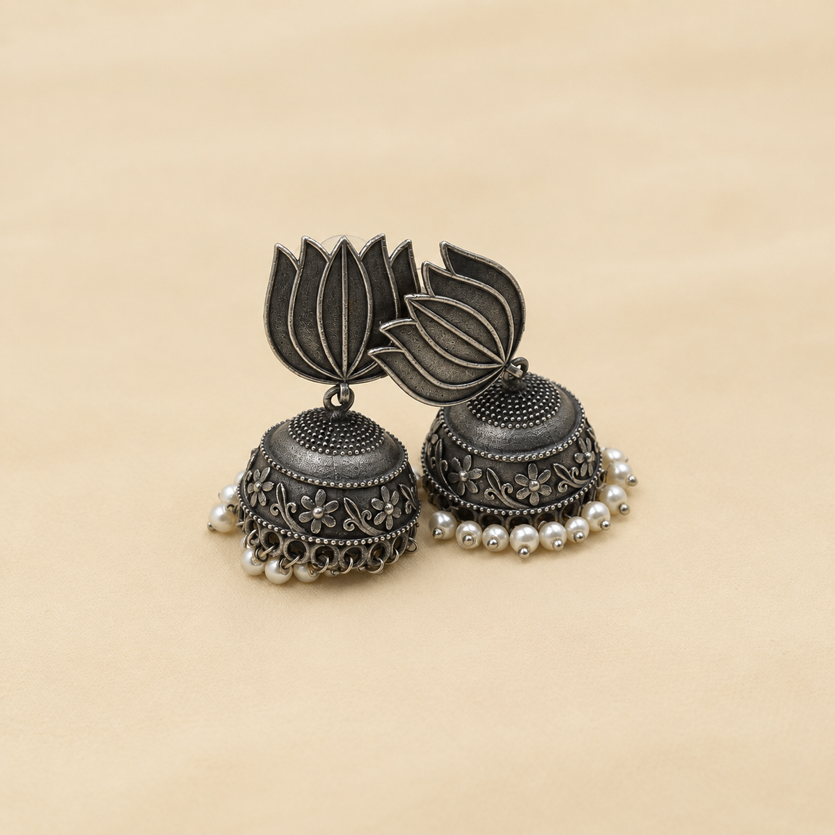 Lotus Motif Dome Jhumkas