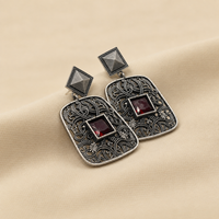 Rectangular Filigree Drop Earrings | Red