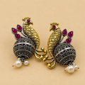 Two-Tone Peacock Dome Jhumkas | Magenta-pink