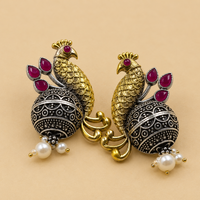 Two-Tone Peacock Dome Jhumkas | Magenta-pink