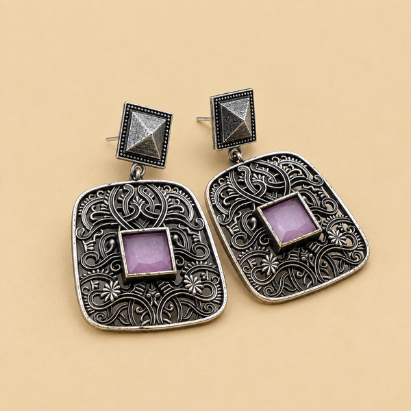 Rectangular Filigree Drop Earrings | Baby Pink