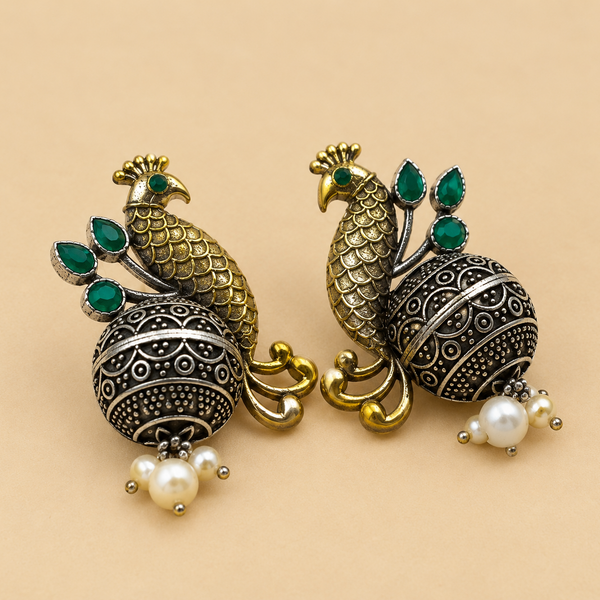 Two-Tone Peacock Dome Jhumkas | Green