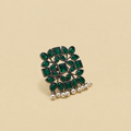 Square Floral Pearl Drop Ring | Green | Adjustable