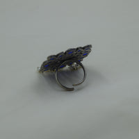 Square Floral Pearl Drop Ring | Blue | Adjustable