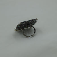 Square Floral Pearl Drop Ring | Sea Green | Adjustable