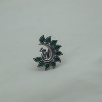 Peacock Motif Green Ring | Adjustable