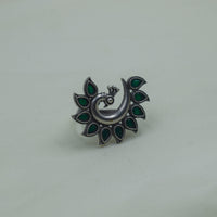 Peacock Motif Green Ring | Adjustable