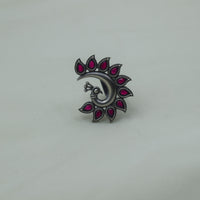 Peacock Motif Red Ring | Adjustable