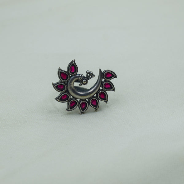 Peacock Motif Red Ring | Adjustable