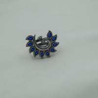 Peacock Motif Blue Ring | Adjustable
