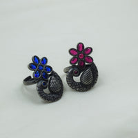 Blue Floral Peacock Ring | Adjustable