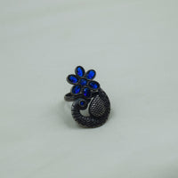 Blue Floral Peacock Ring | Adjustable