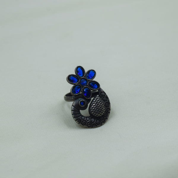 Blue Floral Peacock Ring | Adjustable