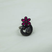 Red Floral Peacock Ring | Adjustable