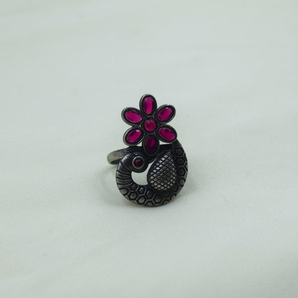 Red Floral Peacock Ring | Adjustable