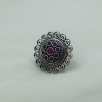 Filigree Swirl Red Medallion Ring | Adjustable