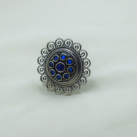 Filigree Swirl Blue Medallion Ring | Adjustable