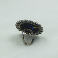 Filigree Swirl Blue Medallion Ring | Adjustable