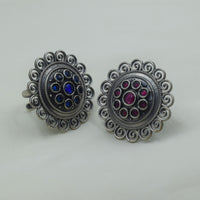 Filigree Swirl Blue Medallion Ring | Adjustable