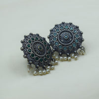 Carved Floral Mandala Pearl Ring | Sea Green |Adjustable