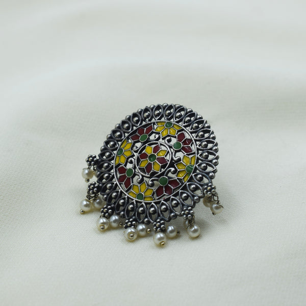 Multicolor Meenakari Pearl Ring | Adjustable