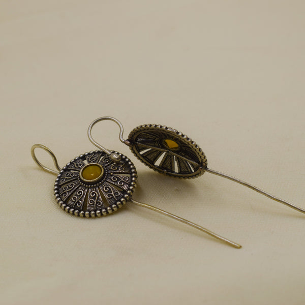 Round Filigree Amber Stone Bugadi | Yellow