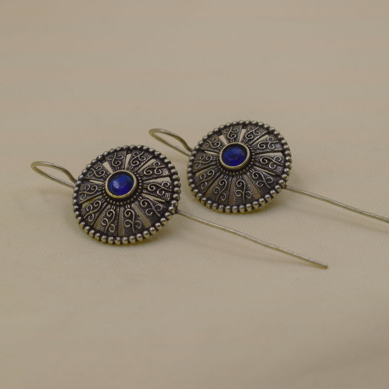 Round Filigree Amber Stone Bugadi | Blue