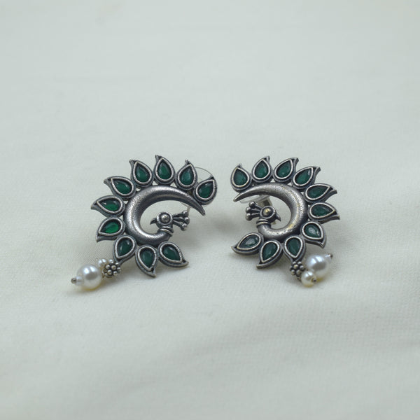 Green Peacock Ear Studs