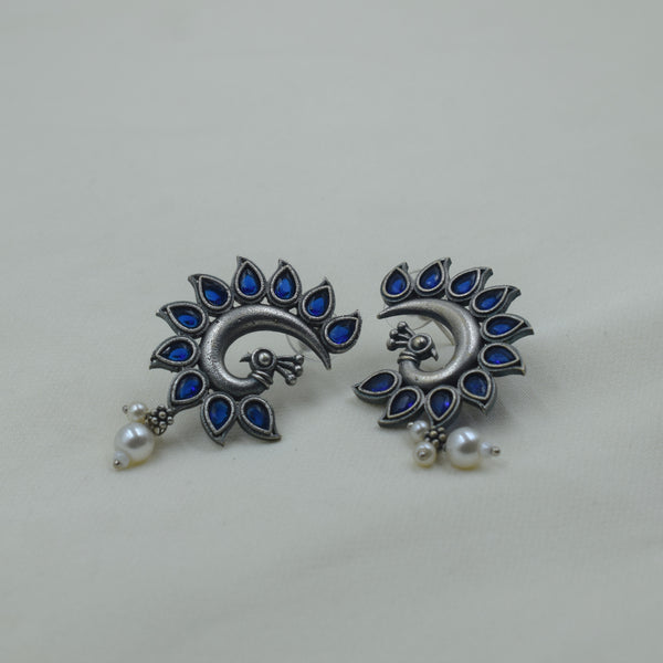 Blue Peacock Ear Studs