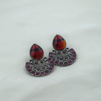 Red Teardrop Half-Moon Earrings