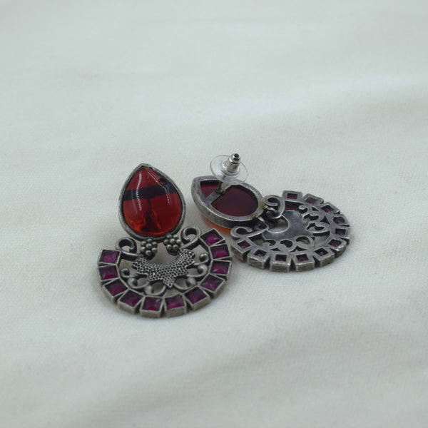 Red Teardrop Half-Moon Earrings