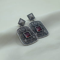 Rectangular Filigree Drop Earrings | Red