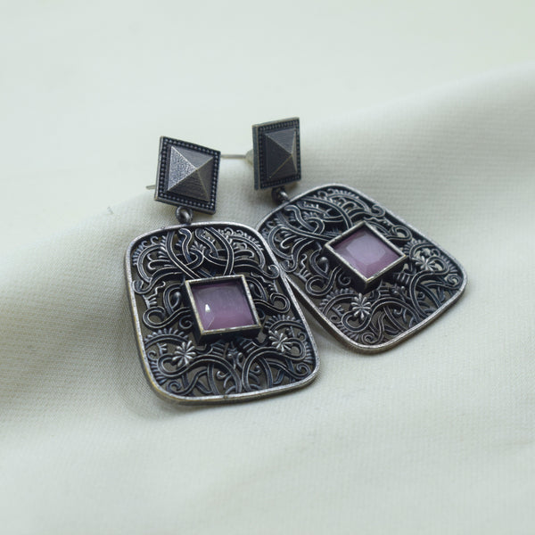 Rectangular Filigree Drop Earrings | Baby Pink