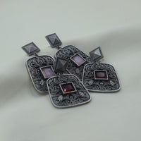 Rectangular Filigree Drop Earrings | Red