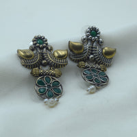 Two-Tone Twin Bird Green Floral Earrings