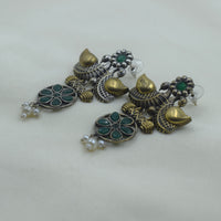 Two-Tone Twin Bird Green Floral Earrings