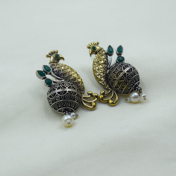 Two-Tone Peacock Dome Jhumkas | Green