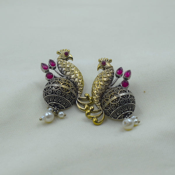 Two-Tone Peacock Dome Jhumkas | Magenta-pink