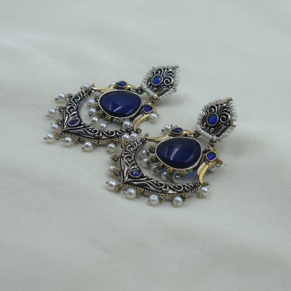 Two-Tone Crescent Chandbali Earrings | Blue