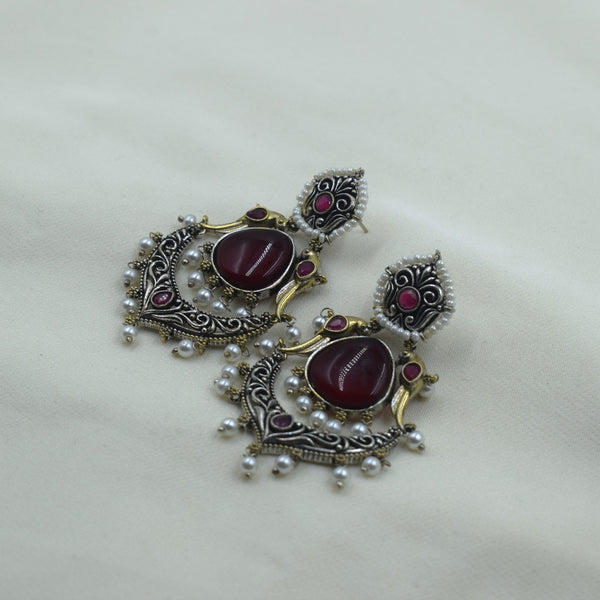 Two-Tone Crescent Chandbali Earrings | Red