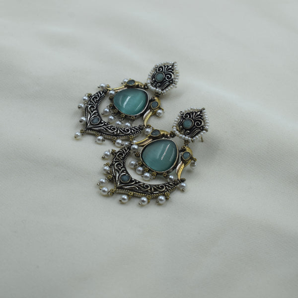 Two-Tone Crescent Chandbali Earrings | Sea Green