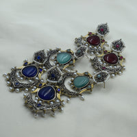 Two-Tone Crescent Chandbali Earrings | Blue