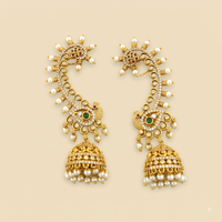 Verve Pearl Trim Peacock Jhumka Ear Cuff Set